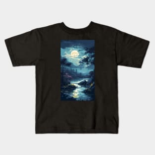 Magical Moonlit Forest - Enchanting Nighttime Fantasy Scene Kids T-Shirt